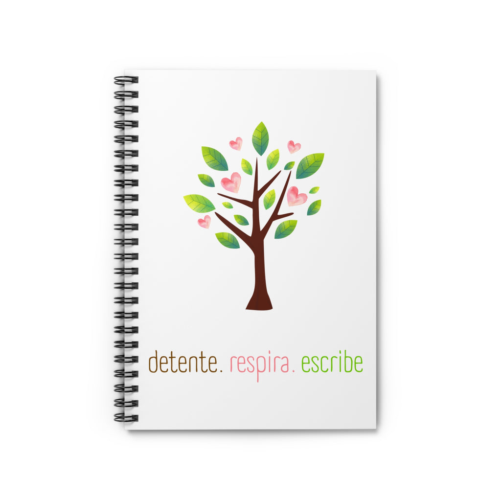Libreta de espiral — "detente. respira. escribe." Floral Tree Journal