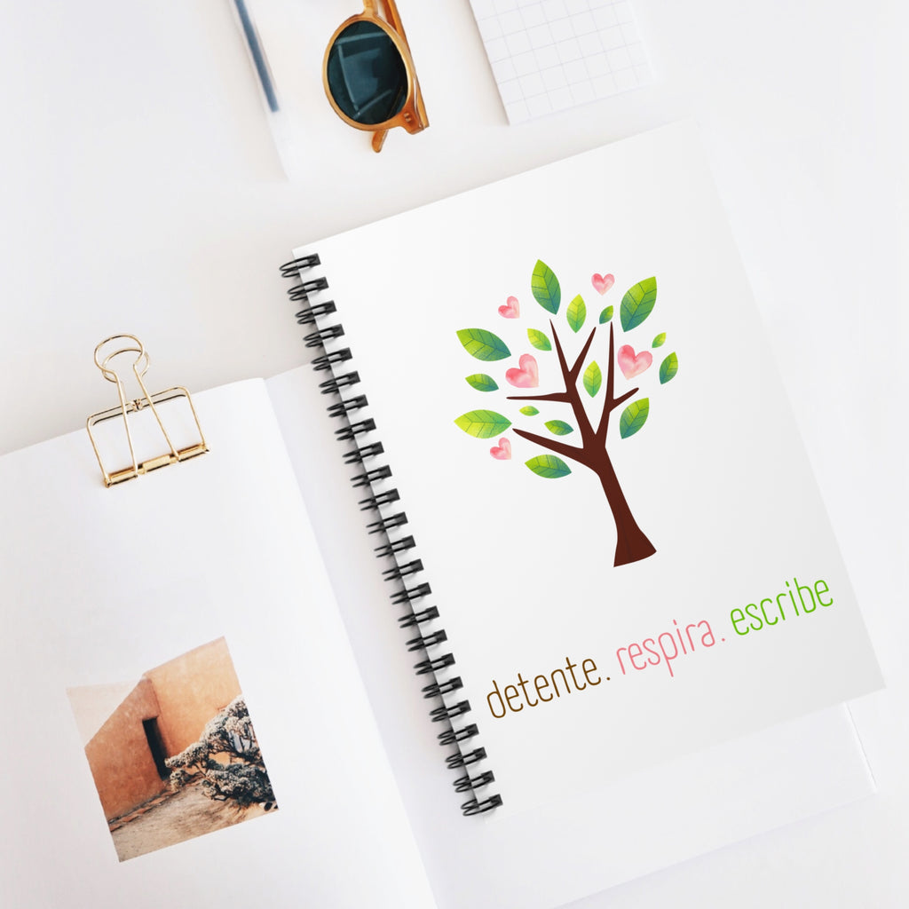 Libreta de espiral — "detente. respira. escribe." Floral Tree Journal