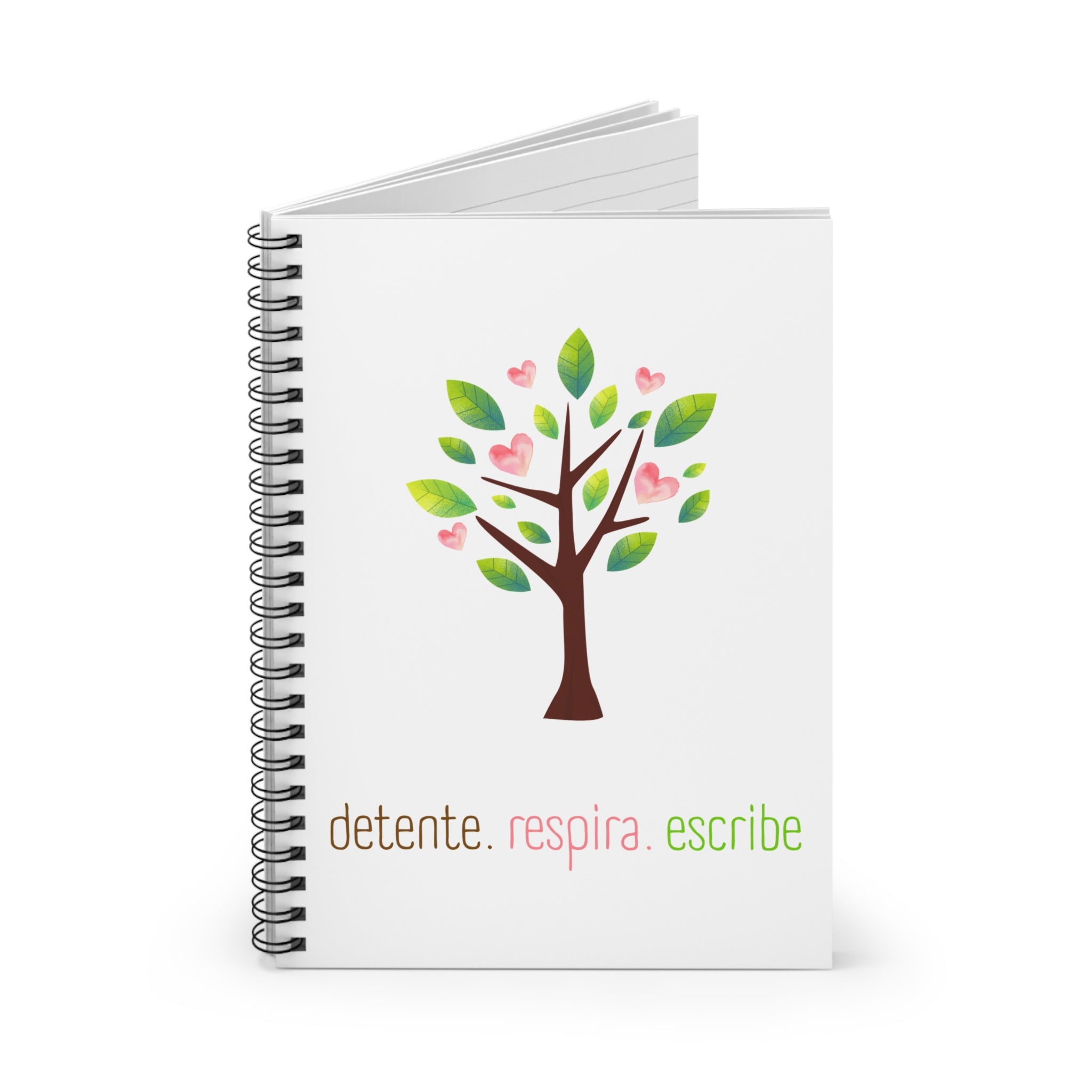 Libreta de espiral — "detente. respira. escribe." Floral Tree Journal