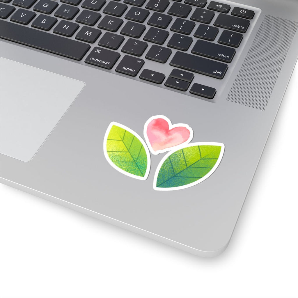 Leaf Heart Sticker – Cute Watercolor Plant Laptop Vinyl Sticker Corazon rosa y hojas - Papeles Verdes
