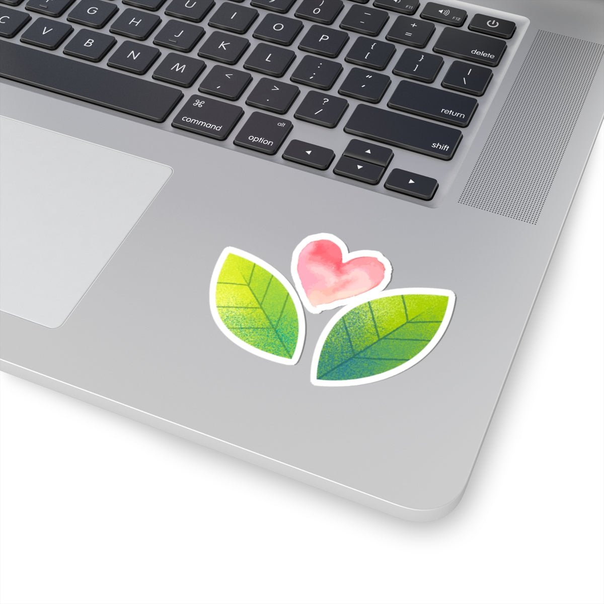 Leaf Heart Sticker – Cute Watercolor Plant Laptop Vinyl Sticker Corazon rosa y hojas - Papeles Verdes