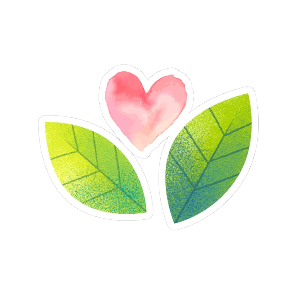 Leaf Heart Sticker – Cute Watercolor Plant Laptop Vinyl Sticker Corazon rosa y hojas - Papeles Verdes