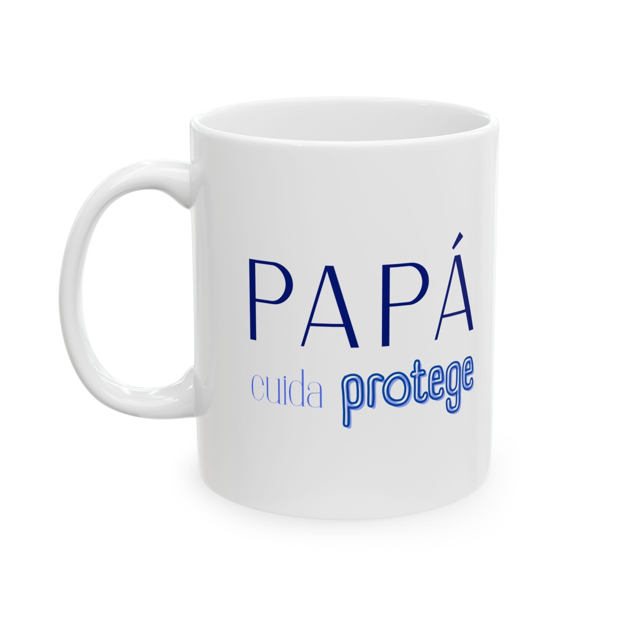 Taza de Cerámica para "PAPA" (letras en azul cobalto) – Regalo religioso para el Día del Padre (11oz/15oz) - Papeles Verdes