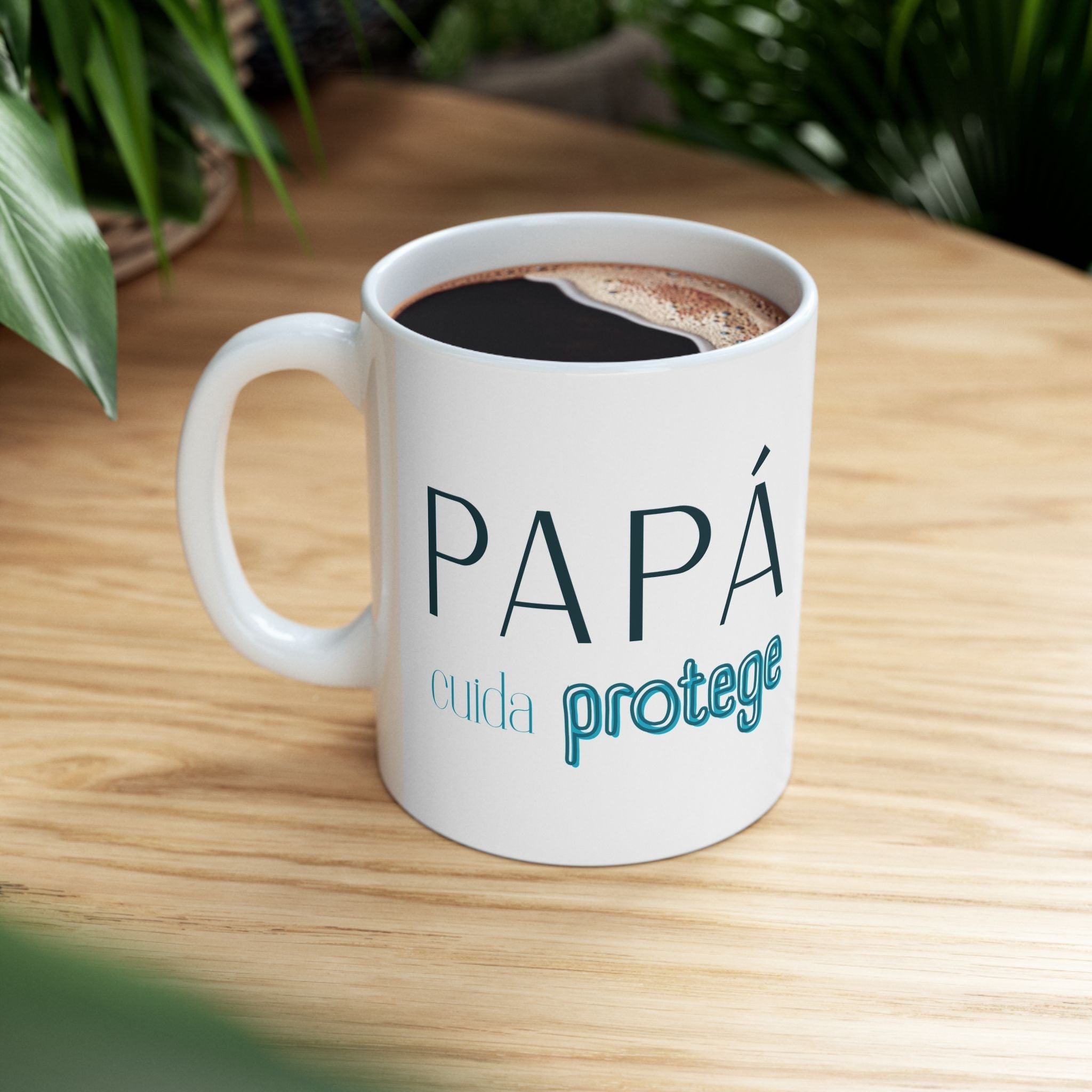 Taza de Cerámica para PAPA (letras en verde azulado) – Regalo religioso para el Día del Padre - Papeles Verdes