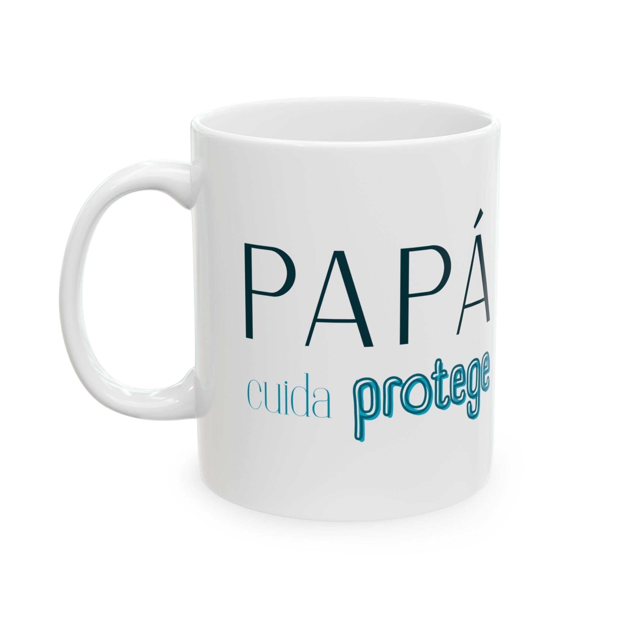 Taza de Cerámica para PAPA (letras en verde azulado) – Regalo religioso para el Día del Padre - Papeles Verdes