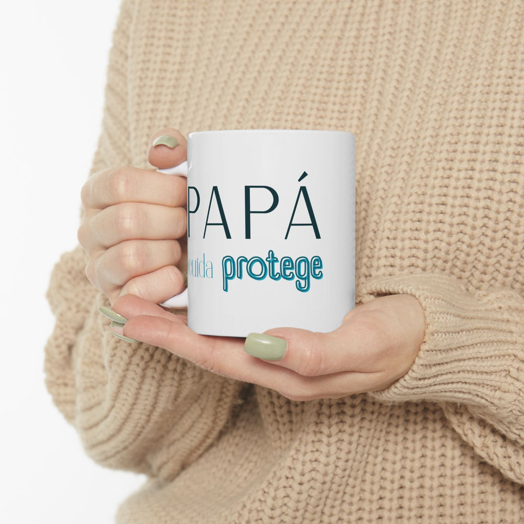 Taza de Cerámica para PAPA (letras en verde azulado) – Regalo religioso para el Día del Padre - Papeles Verdes