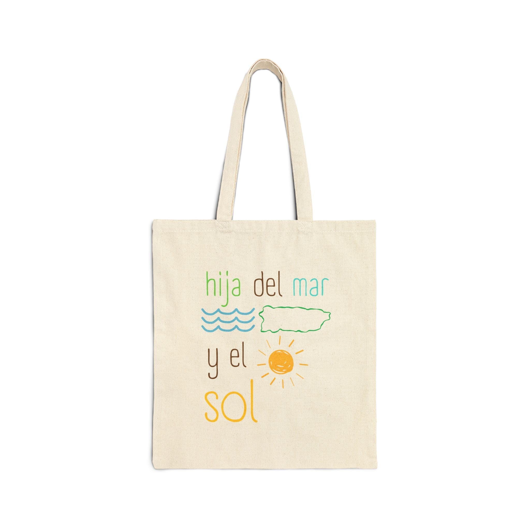 Tote Bag — "Hija del Mar y el Sol" Spanish Beach Tote, Cotton Canvas Market Bag - Papeles Verdes