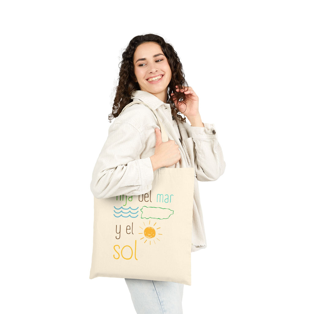 Tote Bag — "Hija del Mar y el Sol" Spanish Beach Tote, Cotton Canvas Market Bag - Papeles Verdes