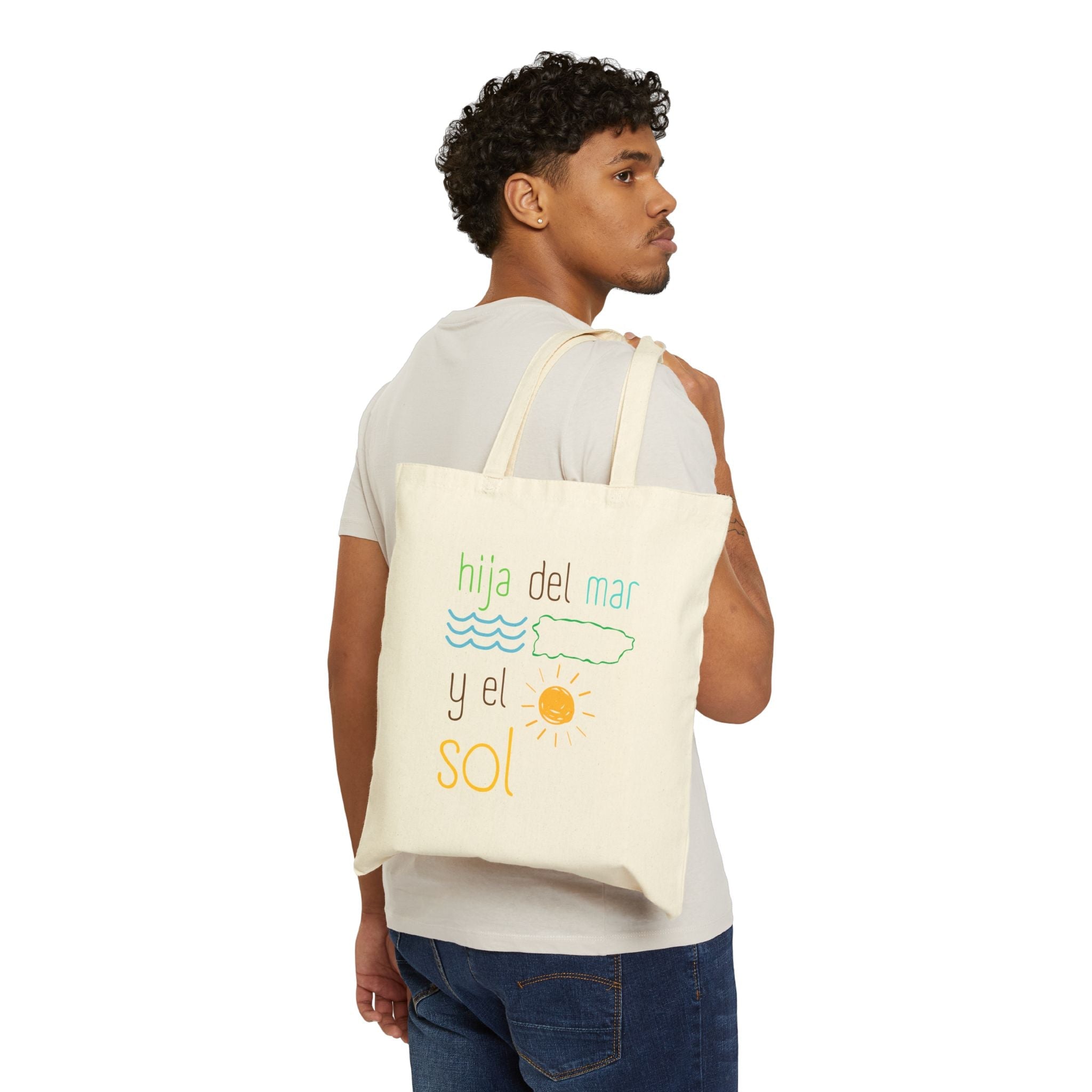 Tote Bag — "Hija del Mar y el Sol" Spanish Beach Tote, Cotton Canvas Market Bag - Papeles Verdes