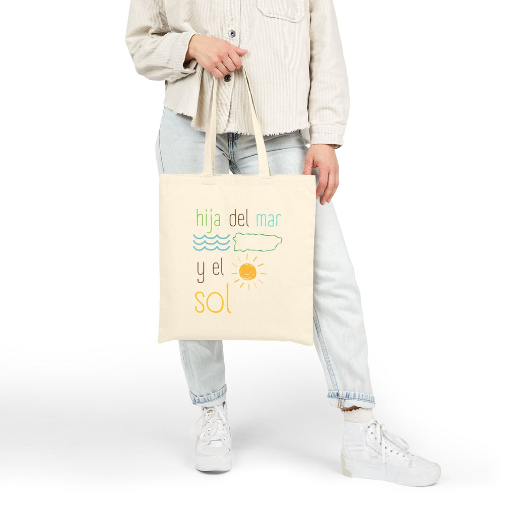 Tote Bag — "Hija del Mar y el Sol" Spanish Beach Tote, Cotton Canvas Market Bag - Papeles Verdes