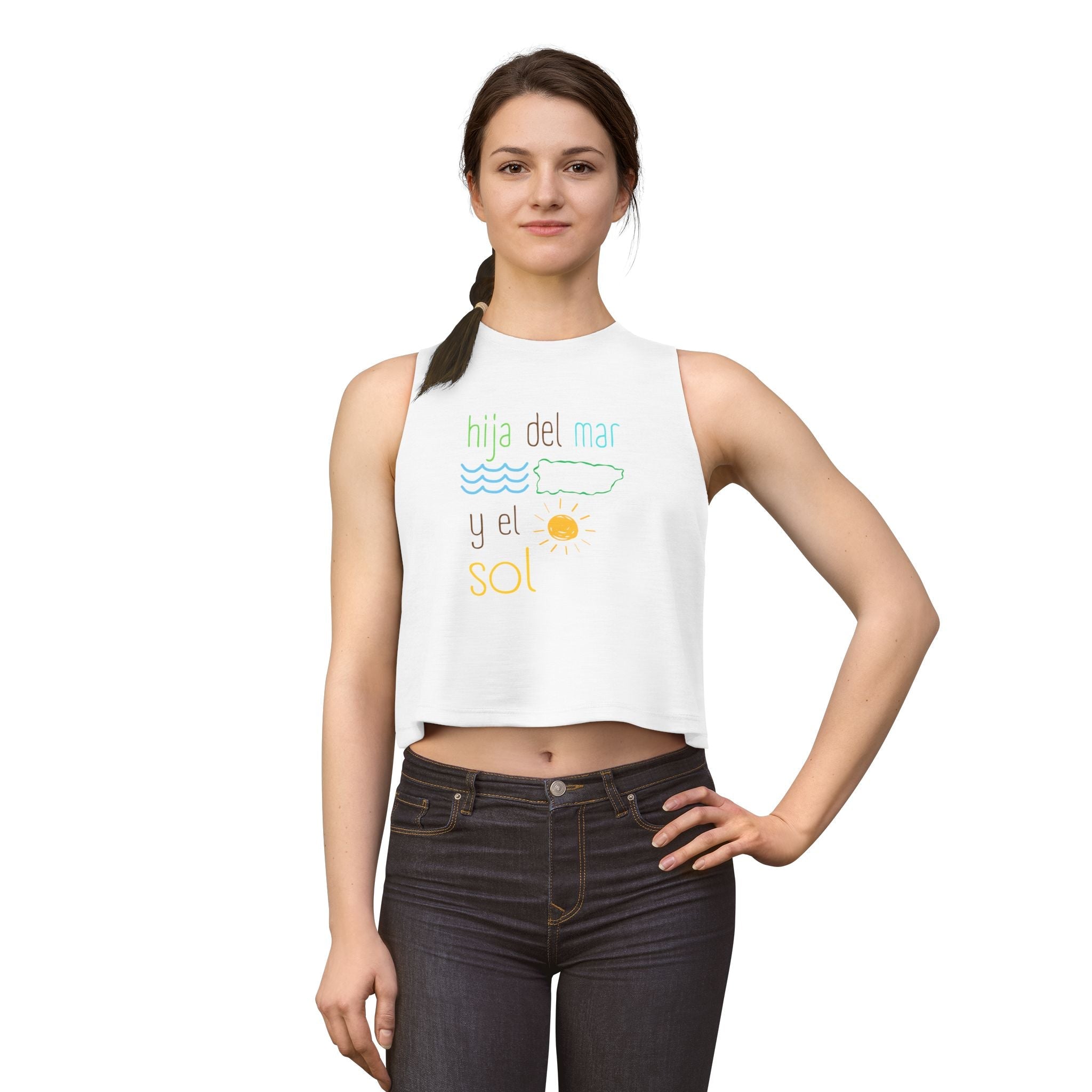 Women's Crop Top — "Hija del Mar y el Sol" Tropical Sun & Waves Tank - Papeles Verdes
