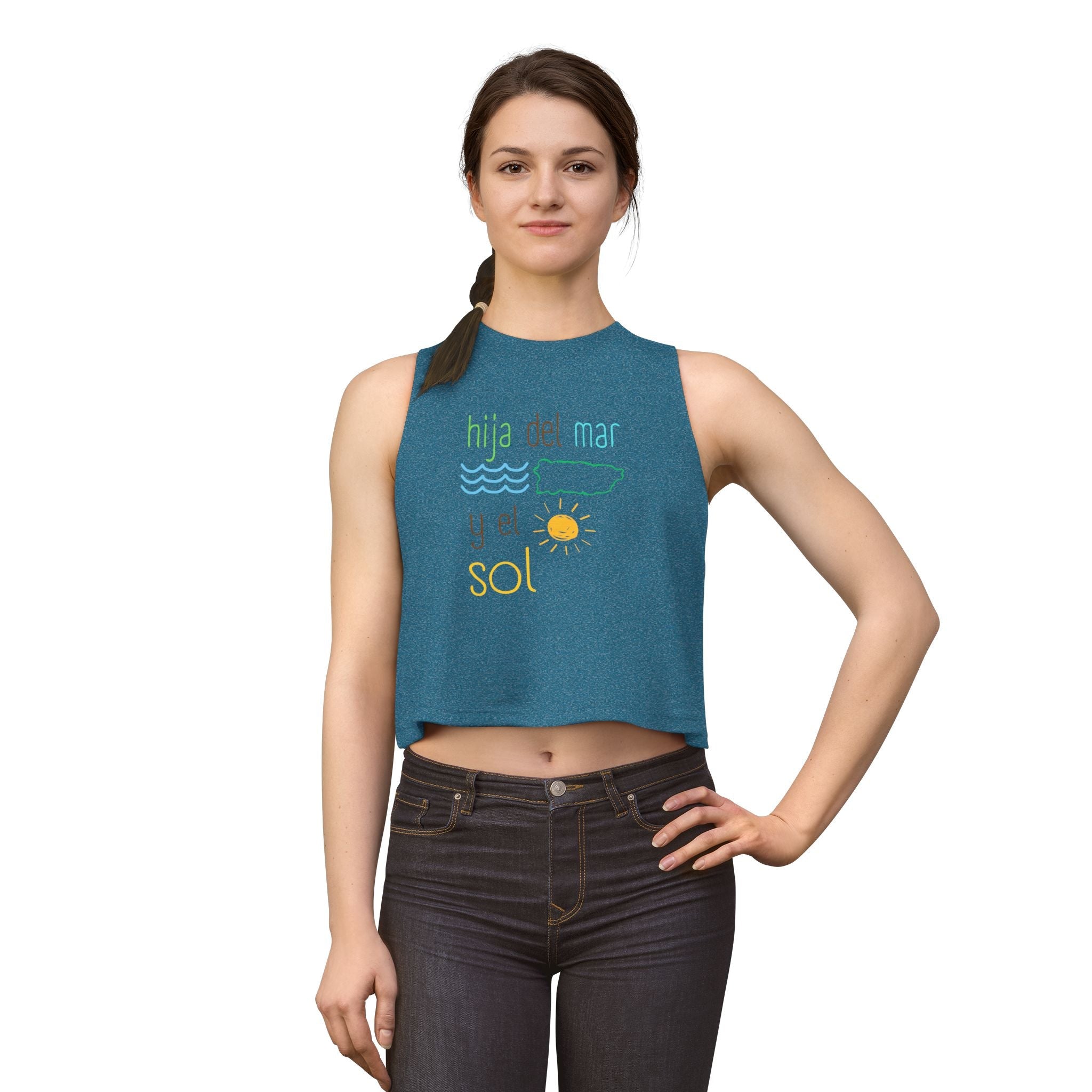 Women's Crop Top — "Hija del Mar y el Sol" Tropical Sun & Waves Tank - Papeles Verdes